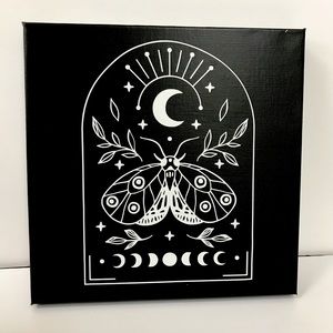 Celestial Moth Moon Canvas - Witchy Lunar Botanical Wall Art 12x12